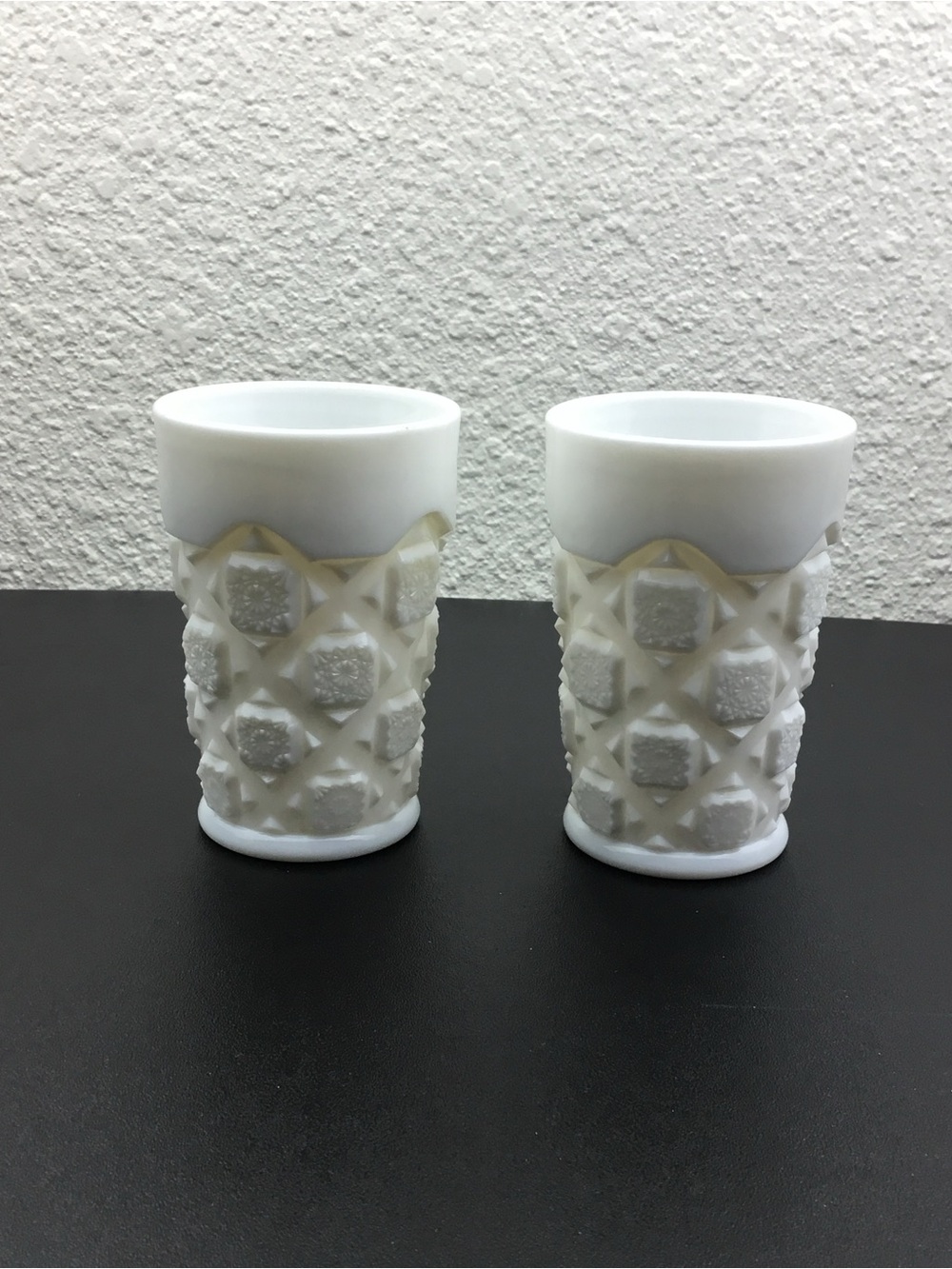 Vintage White Textured Milk Glass Tumblers - Set of 2